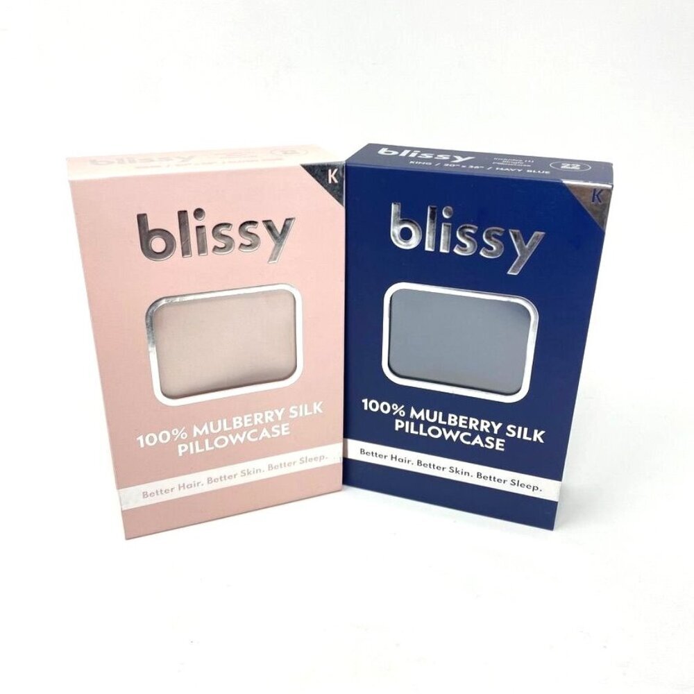 Blissy King 600 Thread Count Silk Pillowcase Navy Blue OR Blush Pink 20" x 36"